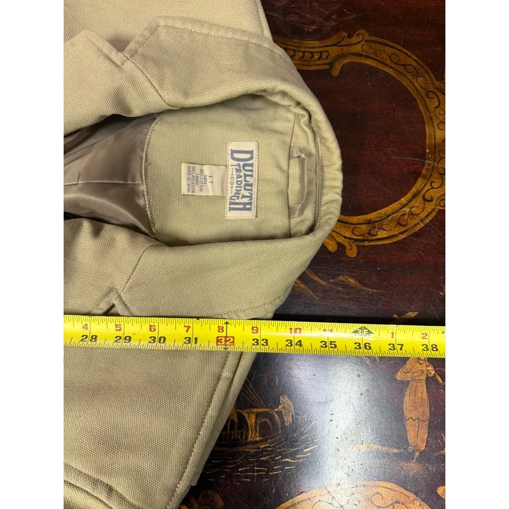 Duluth Trading Mens Fire Hose Presentation Jacket Khaki Canvas Blazer Utility LT